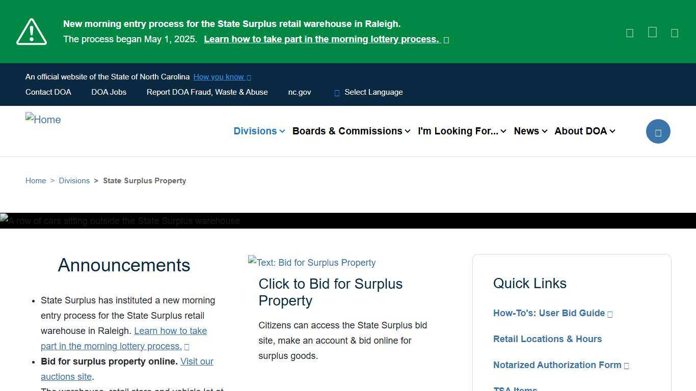 NC DOA State Surplus Property Agency - Government Auctions & Retail Surplus Sales